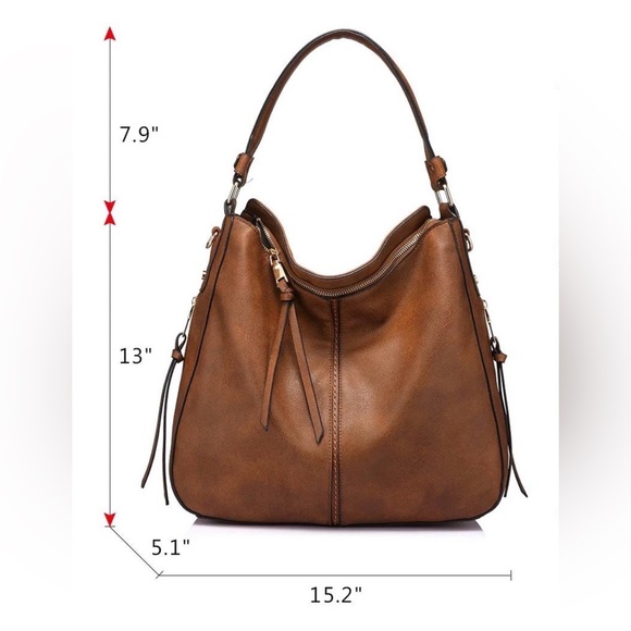 Brand New Realer Hobo Large Brown Faux Leather Bag - Picture 4 of 11